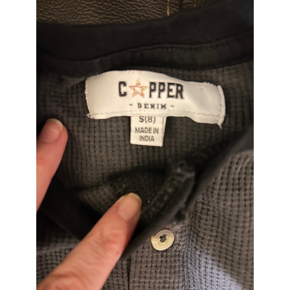 Copper Denim Black/Gray Thermal Long Sleeve Henley Shirt. Kids Size Small (8) - Picture 6 of 8